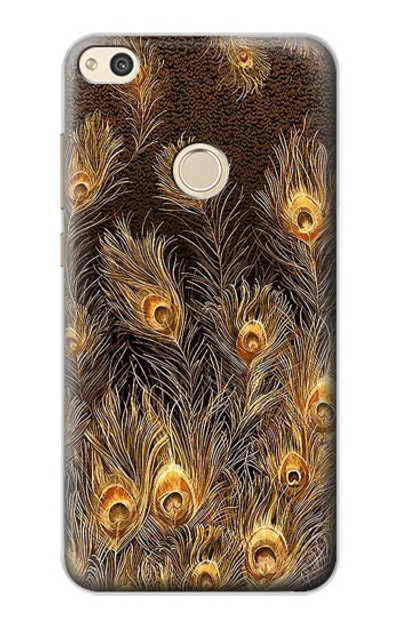 S3691 Gold Peacock Feather Case Cover Custodia per Huawei P8 Lite (2017)