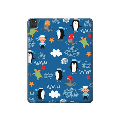 S2572 Marine Penguin Pattern Case Cover Custodia per iPad Pro 11 (2021,2020,2018, 3rd, 2nd, 1st)