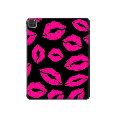 S2933 Pink Lips Kisses on Black Case Cover Custodia per iPad Pro 11 (2021,2020,2018, 3rd, 2nd, 1st)