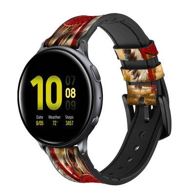 CA0105 Red Indian Cinturino in pelle e silicone Smartwatch per Samsung Galaxy Watch, Gear, Active