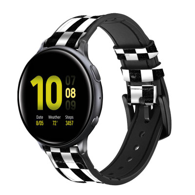CA0185 Black and White Check Chess Board Cinturino in pelle e silicone Smartwatch per Samsung Galaxy Watch, Gear, Active CA0185 Black and White Check Chess Board Cinturino in pelle e silicone Smartwatch per Samsung Galaxy Watch, Gear, Active