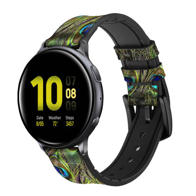 CA0218 Peacock Feather Cinturino in pelle e silicone Smartwatch per Samsung Galaxy Watch, Gear, Active
