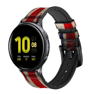CA0489 Vintage British Flag Cinturino in pelle e silicone Smartwatch per Samsung Galaxy Watch, Gear, Active