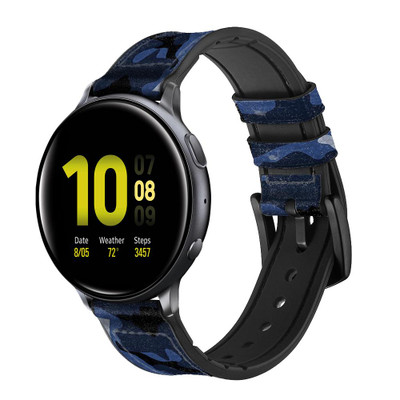 CA0527 Navy Blue Camo Camouflage Cinturino in pelle e silicone Smartwatch per Samsung Galaxy Watch, Gear, Active