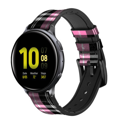 CA0573 Pink Plaid Pattern Cinturino in pelle e silicone Smartwatch per Samsung Galaxy Watch, Gear, Active