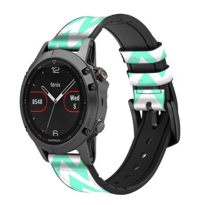 CA0199 Mint Chevron Zigzag Cinturino in pelle e silicone Smartwatch per Garmin Smartwatch