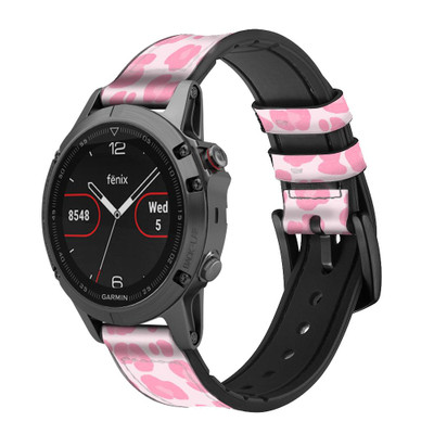 CA0245 Pink Leopard Pattern Cinturino in pelle e silicone Smartwatch per Garmin Smartwatch