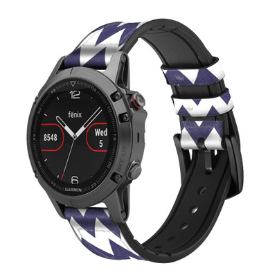 CA0273 Navy Blue Shavron Zig Zag Pattern Cinturino in pelle e silicone Smartwatch per Garmin Smartwatch