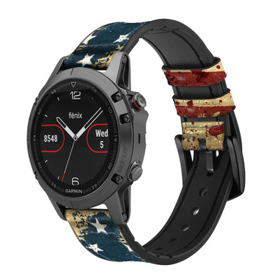 CA0276 Old American Flag Cinturino in pelle e silicone Smartwatch per Garmin Smartwatch