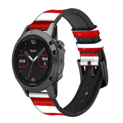 CA0285 Red and White Striped Cinturino in pelle e silicone Smartwatch per Garmin Smartwatch