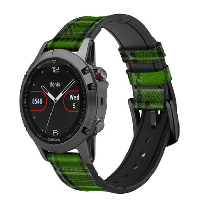 CA0289 Tartan Green Pattern Cinturino in pelle e silicone Smartwatch per Garmin Smartwatch