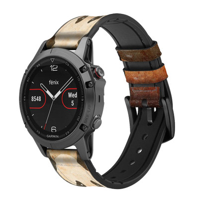 CA0429 Panda Eat Bamboo Vintage Texture Cinturino in pelle e silicone Smartwatch per Garmin Smartwatch
