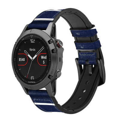 CA0434 Navy White Striped Cinturino in pelle e silicone Smartwatch per Garmin Smartwatch