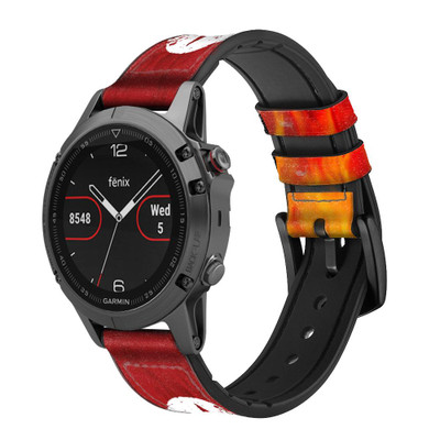 CA0446 Fire Red Devil Spear Symbol Cinturino in pelle e silicone Smartwatch per Garmin Smartwatch
