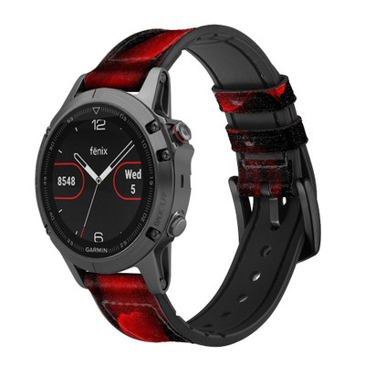 CA0493 Red Rose Cinturino in pelle e silicone Smartwatch per Garmin Smartwatch