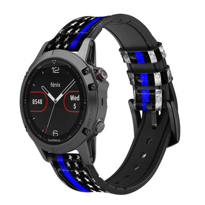 CA0632 Thin Blue Line USA Cinturino in pelle e silicone Smartwatch per Garmin Smartwatch