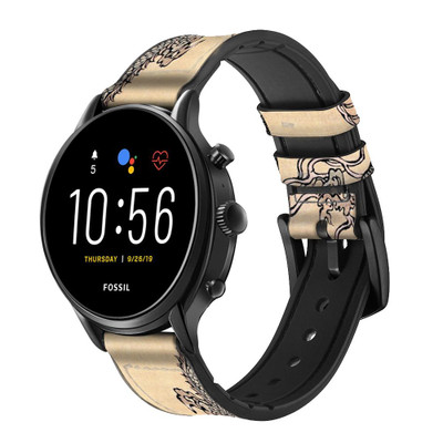 CA0038 Antique Dragon Cinturino in pelle e silicone Smartwatch per Fossil Smartwatch