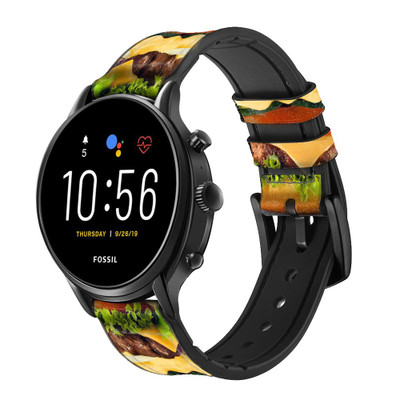 CA0098 Hamburger Cinturino in pelle e silicone Smartwatch per Fossil Smartwatch