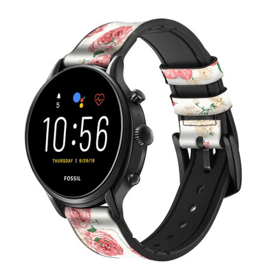 CA0209 Rose Pattern Cinturino in pelle e silicone Smartwatch per Fossil Smartwatch