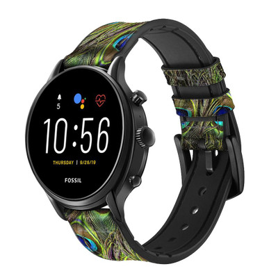 CA0218 Peacock Feather Cinturino in pelle e silicone Smartwatch per Fossil Smartwatch