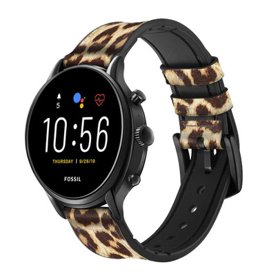 CA0241 Leopard Pattern Graphic Printed Cinturino in pelle e silicone Smartwatch per Fossil Smartwatch