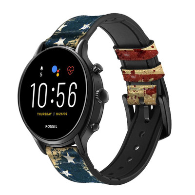 CA0276 Old American Flag Cinturino in pelle e silicone Smartwatch per Fossil Smartwatch