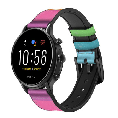 CA0284 Rainbow Pattern Cinturino in pelle e silicone Smartwatch per Fossil Smartwatch