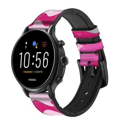 CA0359 Pink Camo Camouflage Cinturino in pelle e silicone Smartwatch per Fossil Smartwatch