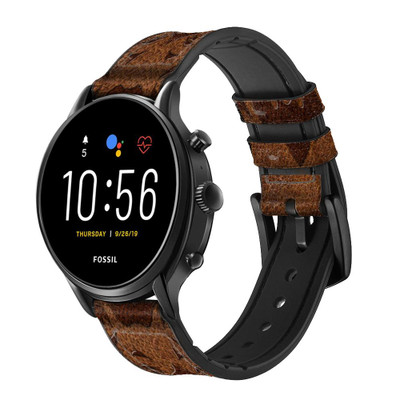 CA0363 Leo Zodiac Tattoo Brown Graphic Print Cinturino in pelle e silicone Smartwatch per Fossil Smartwatch