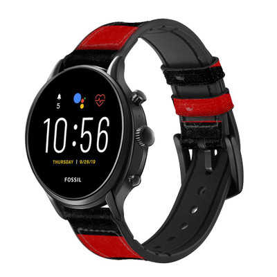 CA0384 Black and Red Striped Cinturino in pelle e silicone Smartwatch per Fossil Smartwatch