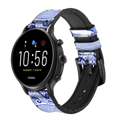 CA0435 Willow Pattern Graphic Cinturino in pelle e silicone Smartwatch per Fossil Smartwatch