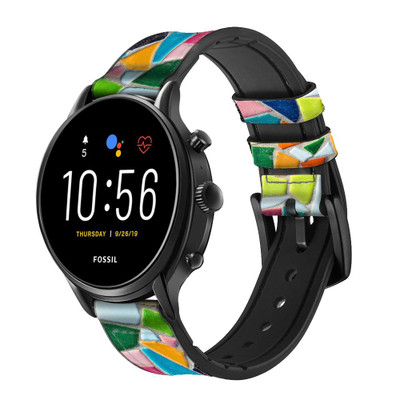 CA0694 Abstract Art Mosaic Tiles Graphic Cinturino in pelle e silicone Smartwatch per Fossil Smartwatch