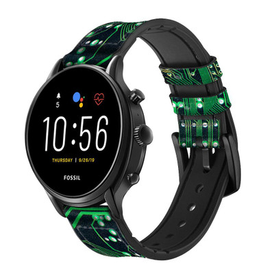 CA0695 Electronics Board Circuit Graphic Cinturino in pelle e silicone Smartwatch per Fossil Smartwatch