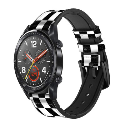 CA0185 Black and White Check Chess Board Cinturino in pelle e silicone Smartwatch per Wristwatch Smartwatch