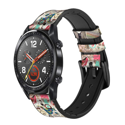 CA0265 Fashion Vintage Pattern Cinturino in pelle e silicone Smartwatch per Wristwatch Smartwatch