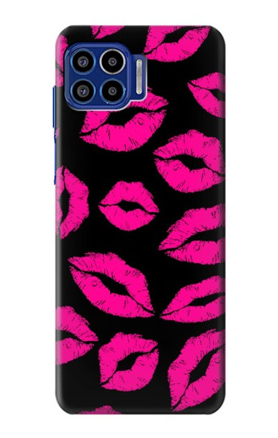 S2933 Pink Lips Kisses on Black Case Cover Custodia per Motorola One 5G