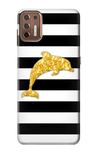 S2882 Black and White Striped Gold Dolphin Case Cover Custodia per Motorola Moto G9 Plus