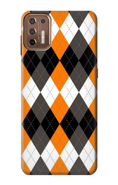 S3421 Black Orange White Argyle Plaid Case Cover Custodia per Motorola Moto G9 Plus