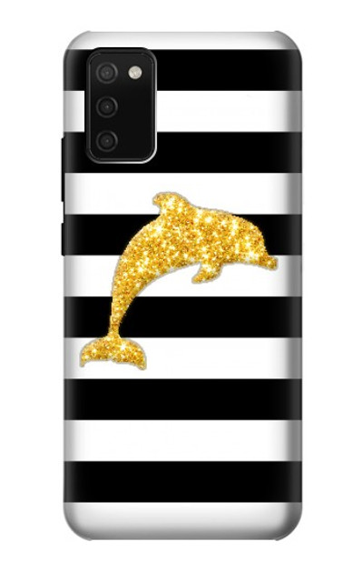 S2882 Black and White Striped Gold Dolphin Case Cover Custodia per Samsung Galaxy A02s, Galaxy M02s