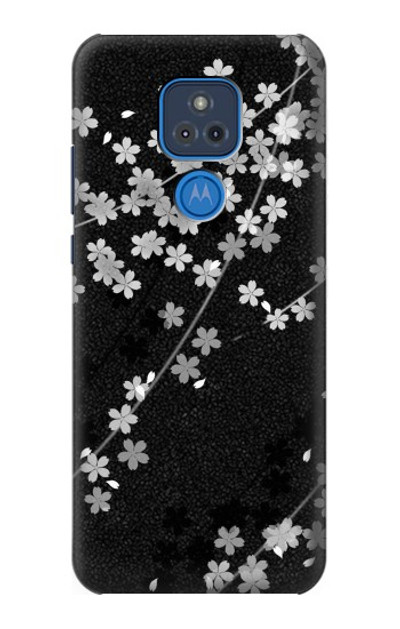 S2544 Japanese Kimono Style Black Flower Pattern Case Cover Custodia per Motorola Moto G Play (2021)