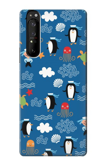 S2572 Marine Penguin Pattern Case Cover Custodia per Sony Xperia 1 III