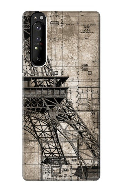 S3416 Eiffel Tower Blueprint Case Cover Custodia per Sony Xperia 1 III
