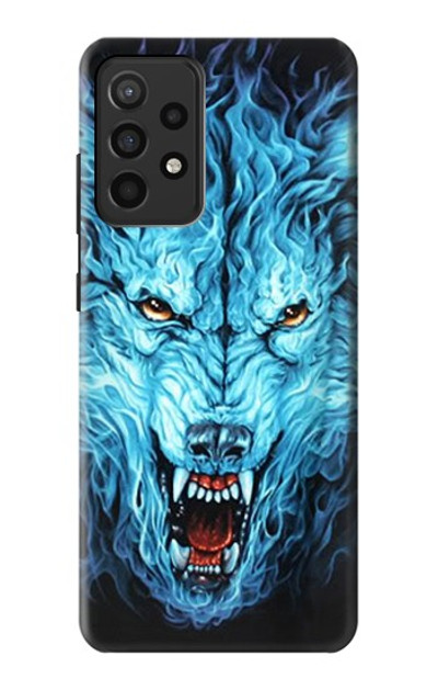 S0752 Blue Fire Grim Wolf Case Cover Custodia per Samsung Galaxy A52, Galaxy A52 5G