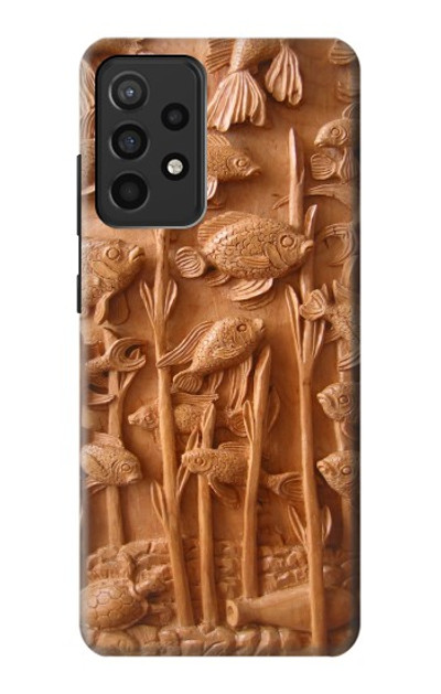 S1307 Fish Wood Carving Graphic Printed Case Cover Custodia per Samsung Galaxy A52, Galaxy A52 5G