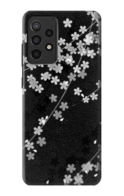 S2544 Japanese Kimono Style Black Flower Pattern Case Cover Custodia per Samsung Galaxy A52, Galaxy A52 5G