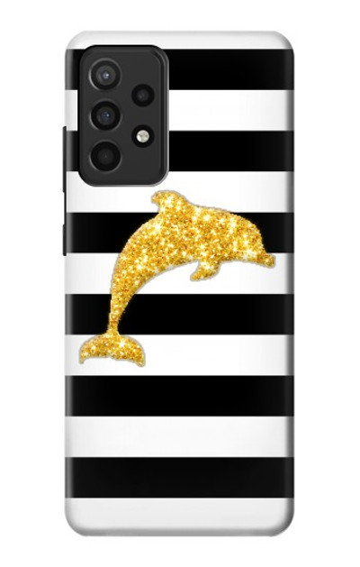 S2882 Black and White Striped Gold Dolphin Case Cover Custodia per Samsung Galaxy A52, Galaxy A52 5G