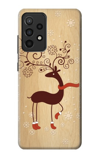 S3081 Wooden Raindeer Graphic Printed Case Cover Custodia per Samsung Galaxy A52, Galaxy A52 5G