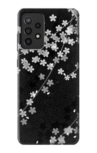 S2544 Japanese Kimono Style Black Flower Pattern Case Cover Custodia per Samsung Galaxy A72, Galaxy A72 5G