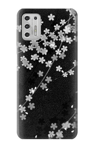 S2544 Japanese Kimono Style Black Flower Pattern Case Cover Custodia per Motorola Moto G Stylus (2021)