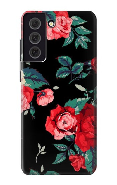 S3112 Rose Floral Pattern Black Case Cover Custodia per Samsung Galaxy S21 FE 5G